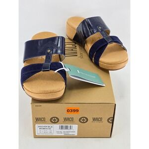 Waco Revitalign Andover Baja Sandals Women 9D Peacoat Blue Orthotic -NEW